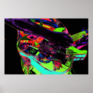 colorful neon psychadelic guitar player poster