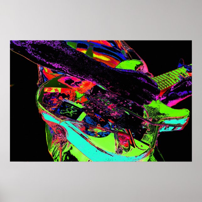 colorful neon psychadelic guitar player poster (Front)