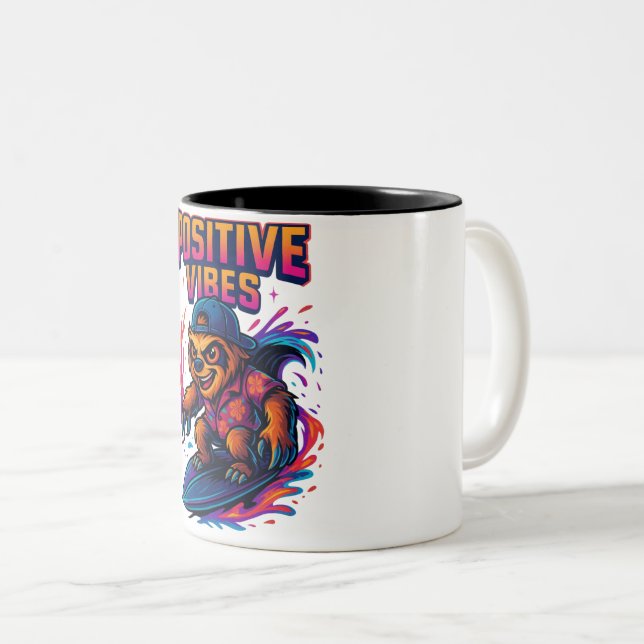 Colorful Neon Tropical Character Art Two-Tone Coffee Mug (Front Right)