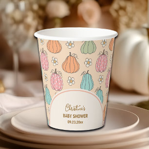 Colorful Neutral Beige Pumpkin Pattern Baby Shower Paper Cups