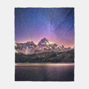 Colorful night sky landscape with starry starry sk fleece blanket