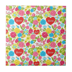 Colorful Nurse Floral Pattern (2) Tile