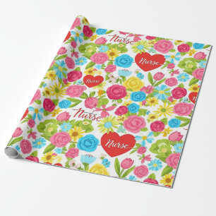Colorful Nurse Floral Pattern (2) Wrapping Paper