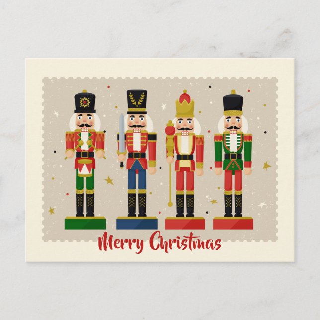 Colorful Nutcracker Soldiers Merry Christmas Postcard (Front)