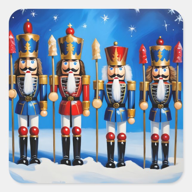 Colorful nutcrackers scene square sticker (Front)