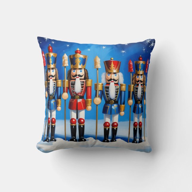 Colorful nutcrackers scene throw pillow (Front)