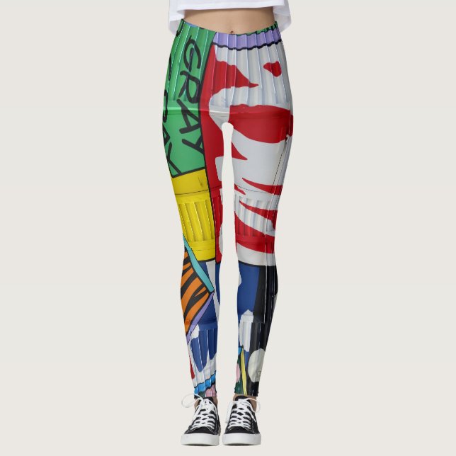 COLORFUL NYC GRAFFITI POW LEGGINGS (Front)