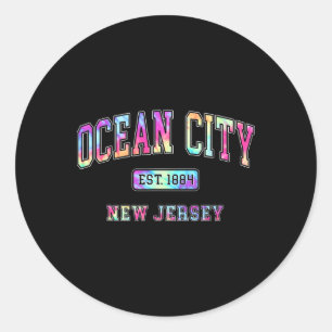 Colorful Ocean City Nj 1884 Tie Dye Beach Beach Va Classic Round Sticker