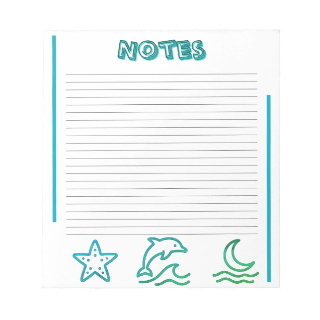 Colorful Ocean Life Lined Notepad (Front)