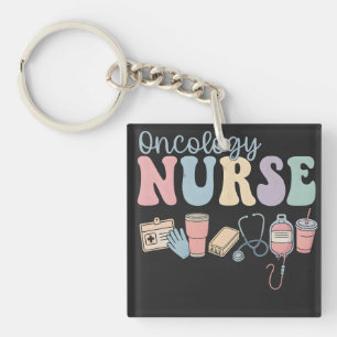 Colorful Oncology Nurse Retro Aesthetic Keychain