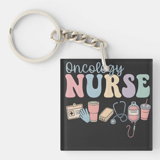 Colorful Oncology Nurse Retro Aesthetic Keychain (Front)
