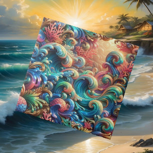 Colorful Opal Ocean Waves Coral Reef Ceramic Tile