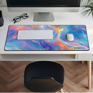 Colorful opal swirly flowing marble texture desk mat