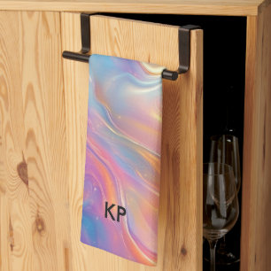 Colorful opal swirly flowing marble texture kitchen towel