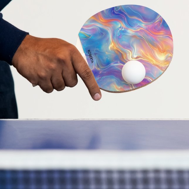 Colorful opal swirly flowing marble texture ping pong paddle (Insitu)