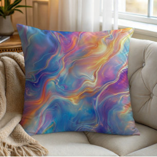 Colorful opal swirly flowing marble texture throw pillow