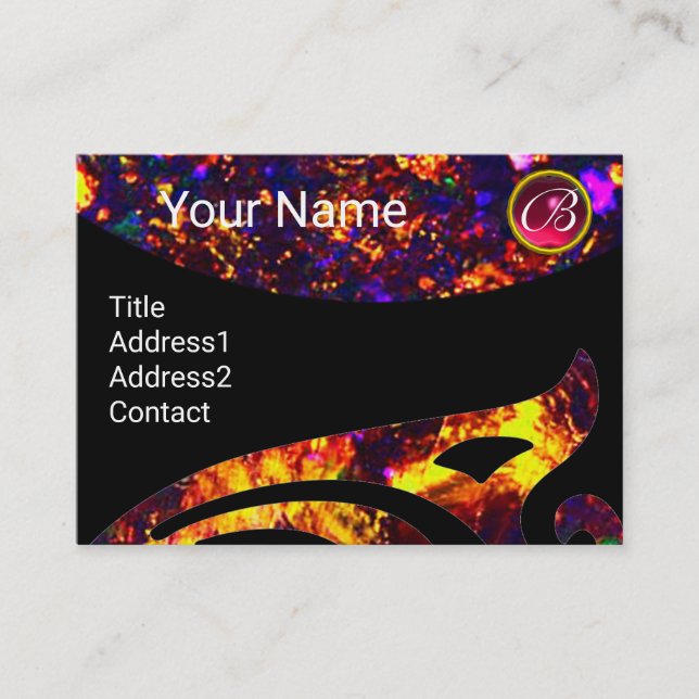 COLORFUL OPAL WING MONOGRAM ,RED RUBY BUSINESS CARD (Front)