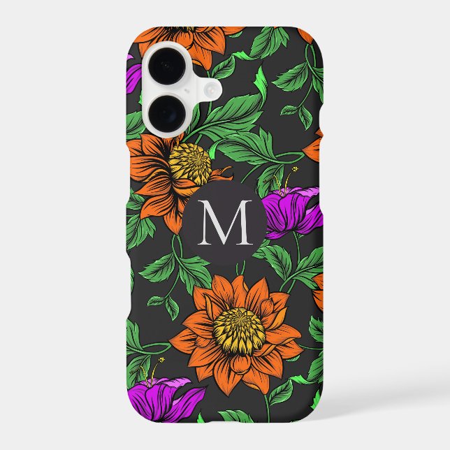 Colorful Orange and Purple Floral Monogram (Back)