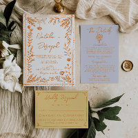 Colorful Orange Hand Drawn Floral Garden Wedding
