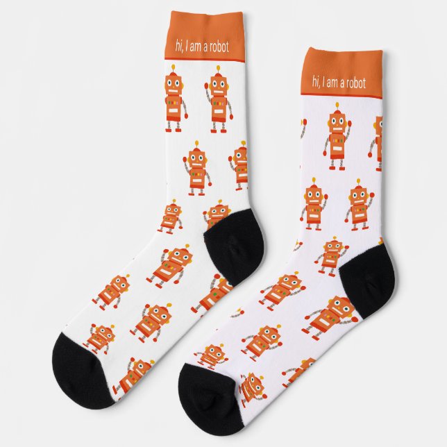 Colorful Orange Robot Pattern and Text Socks (Left)