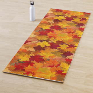 Colorful Orange Watercolor Leaf Pattern Yoga Mat