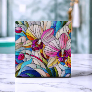 Colorful Orchid Flower Mosaic Art Tile