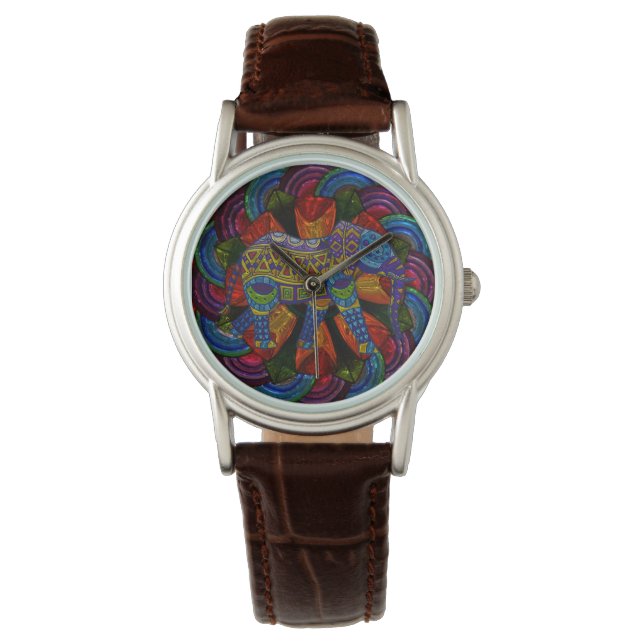Colorful Ornate Elephant and Mandala Watch (Front)