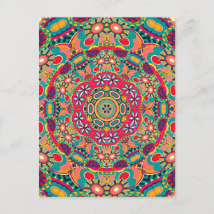 Colorful Ornate Kaleidoscope Mandala Pattern Postcard