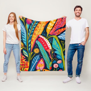 Colorful Otomi  Floral Art  Fleece Blanket