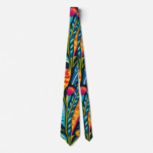 Colorful Otomi  Floral Art  Tie