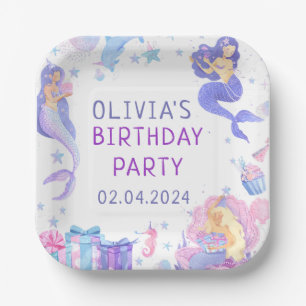 Colorful Our Little Mermaid All Ages Birthday Paper Plate