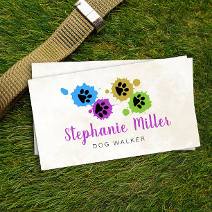 Colorful paint paw prints - Dog Walker Business Card