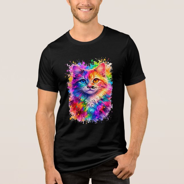 Colorful Paint Splash Cat Illustration  Tri-Blend Shirt (Front)