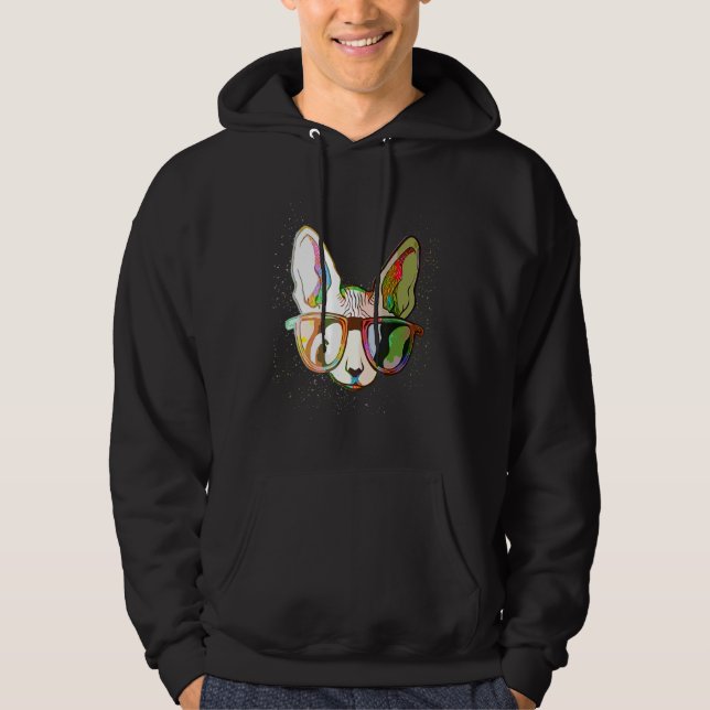 Colorful Paint Splash  Sunglasses Sphynx Cat Hoodie (Front)