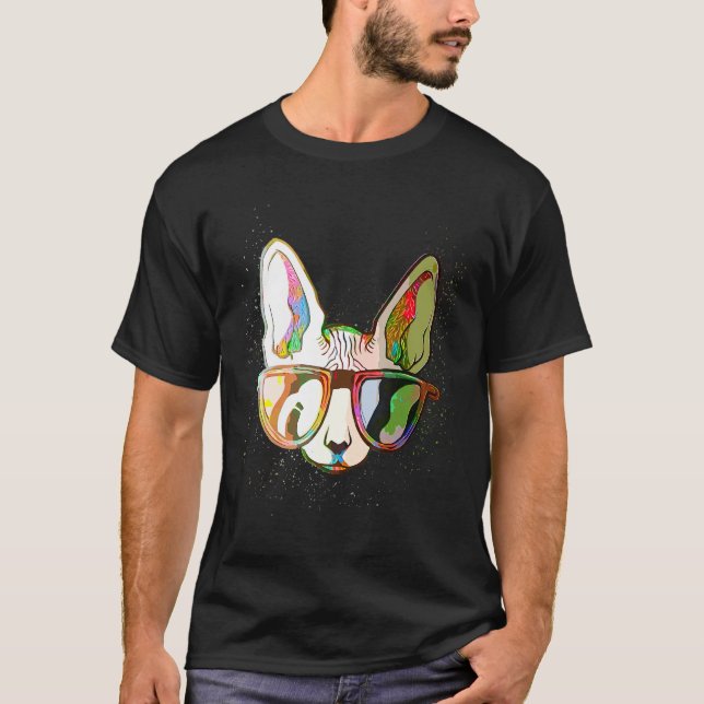 Colorful Paint Splash  Sunglasses Sphynx Cat T-Shirt (Front)
