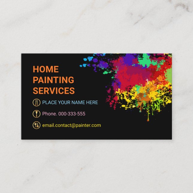 Colorful Paint Splatter Home Painting Painter Business Card (Front)
