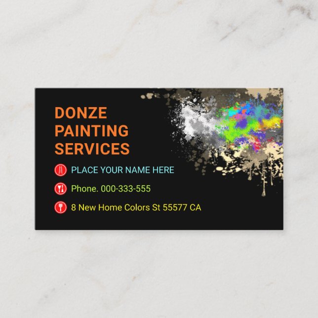Colorful Paint Splatter Home Painting Painter Business Card (Front)