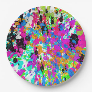 Colorful Paint Splatters Artistic Paper Plate
