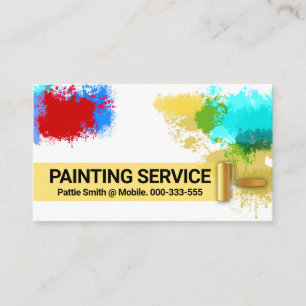 Colorful Paint Splatters Gold Brush  Business Card