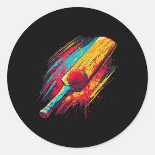 Colorful Painted Cricket T And Ll On Artistic Cric Classic Round Sticker