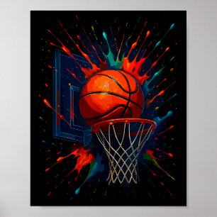 Colorful Paints Splash Basketball Ball Artwork Poster