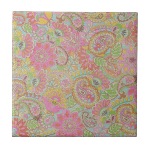 Colorful Paisley Floral botanical Flowers   Tile