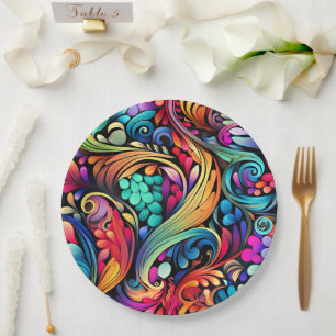 Colorful Paisley Pattern Paper Plate