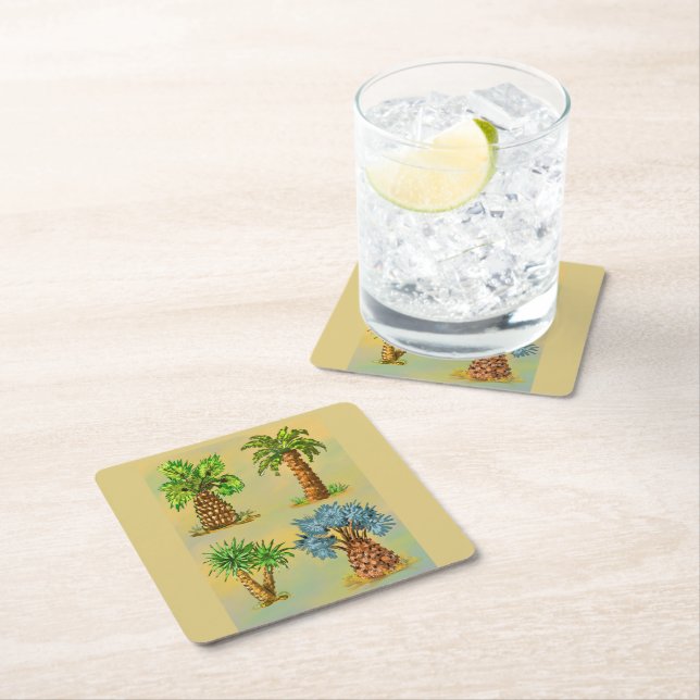 Colorful palm tree varieties. square paper coaster (Insitu)