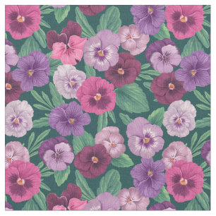 Colorful pansies on deep violet fabric