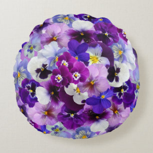 Colorful Pansies, Pretty Flowers, Round Pillow