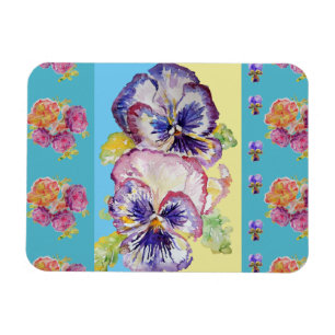 Colorful Pansy Floral Watercolor aqua Magnet