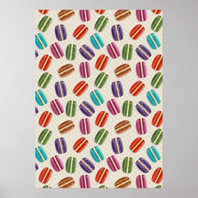 Colorful Parisian Macarons Pattern Poster (Front)