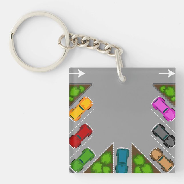 Colorful Parking Lot Overhead View Car Enthusiast Keychain (Front)