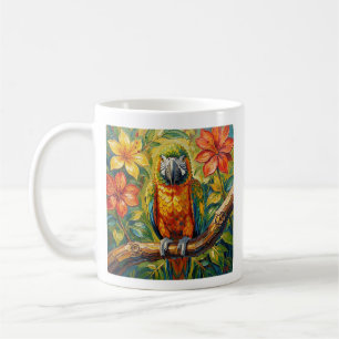 Colorful Parrot and Tropical Flower Personalized Coffee Mug
